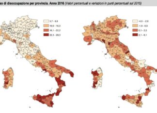 Disoccupazione mappa Italia Istat 2016