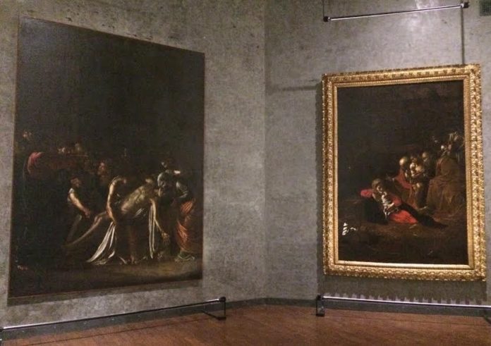 MuMe, i due Caravaggio, sx Resurrezione di Lazzaro, dx Natività, (Ph. Antonio Parrinello)