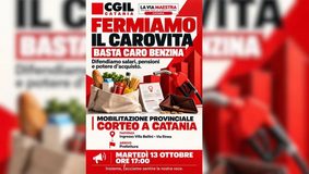 CGIL Catania, associazioni della Via maestra e partiti: “Fermiamo il carovita”. Il 13 ottobre alle 17 mobilitazione provinciale e corteo a Catania